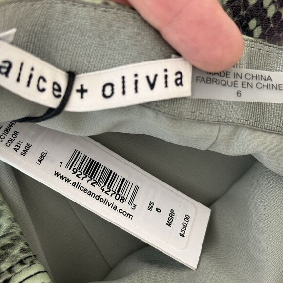 Alice Olivia Elana Snake Print Mini Skirt Size 6 Green Sage - Picture 9 of 10